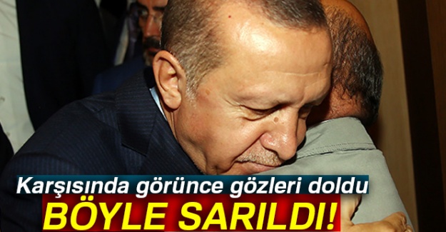 Cumhurbaşkanı Erdoğan, karşısında şehidin babasını görünce gözleri doldu