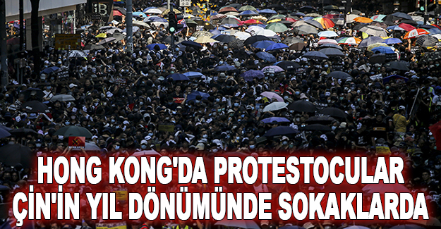 Hong Kong'da protestocular Çin'in yıl dönümünde sokaklarda