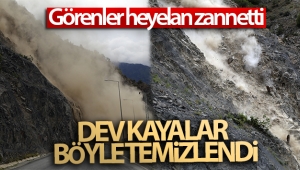 Görenler heyelan zannetti, yamaçtaki dev kayalar temizlendi
