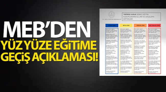 MEB'den yüz yüze eğitime geçiş açıklaması!